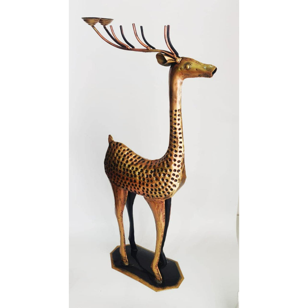Antuque deer family candle holder showpiece by The Gharnish, traditional lights, featuring intricately designed deer figures for decorative lighting.