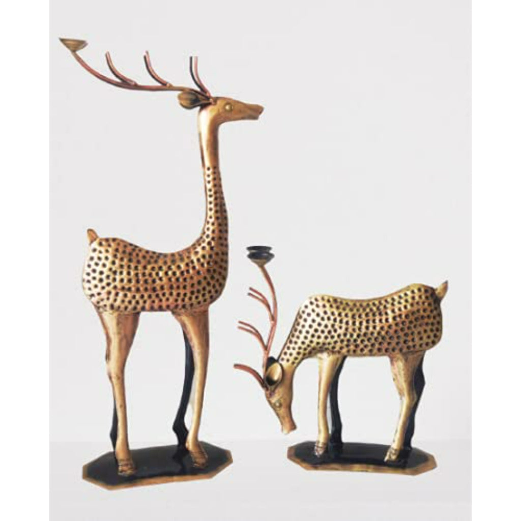 Antuque Deer Family Candle Holder showpiece by The Gharnish, traditional lights decorative piece with detailed deer design.