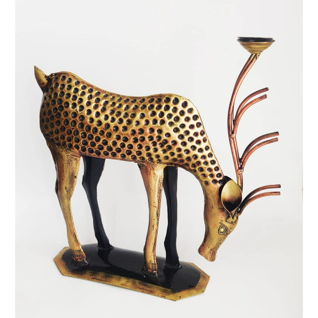 Antuque deer family candle holder showpiece by The Gharnish, traditional lights decorative sculpture with intricate detailing