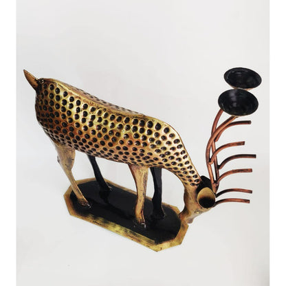 Antuque deer family candle holder showpiece by The Gharnish, traditional lights display with intricate deer designs