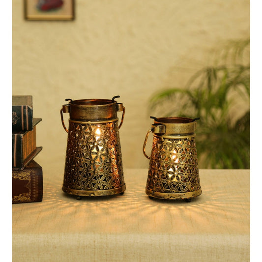 Gold Metal Hanging T Light Holder - The Gharnish - A Unit of Satkala Creations