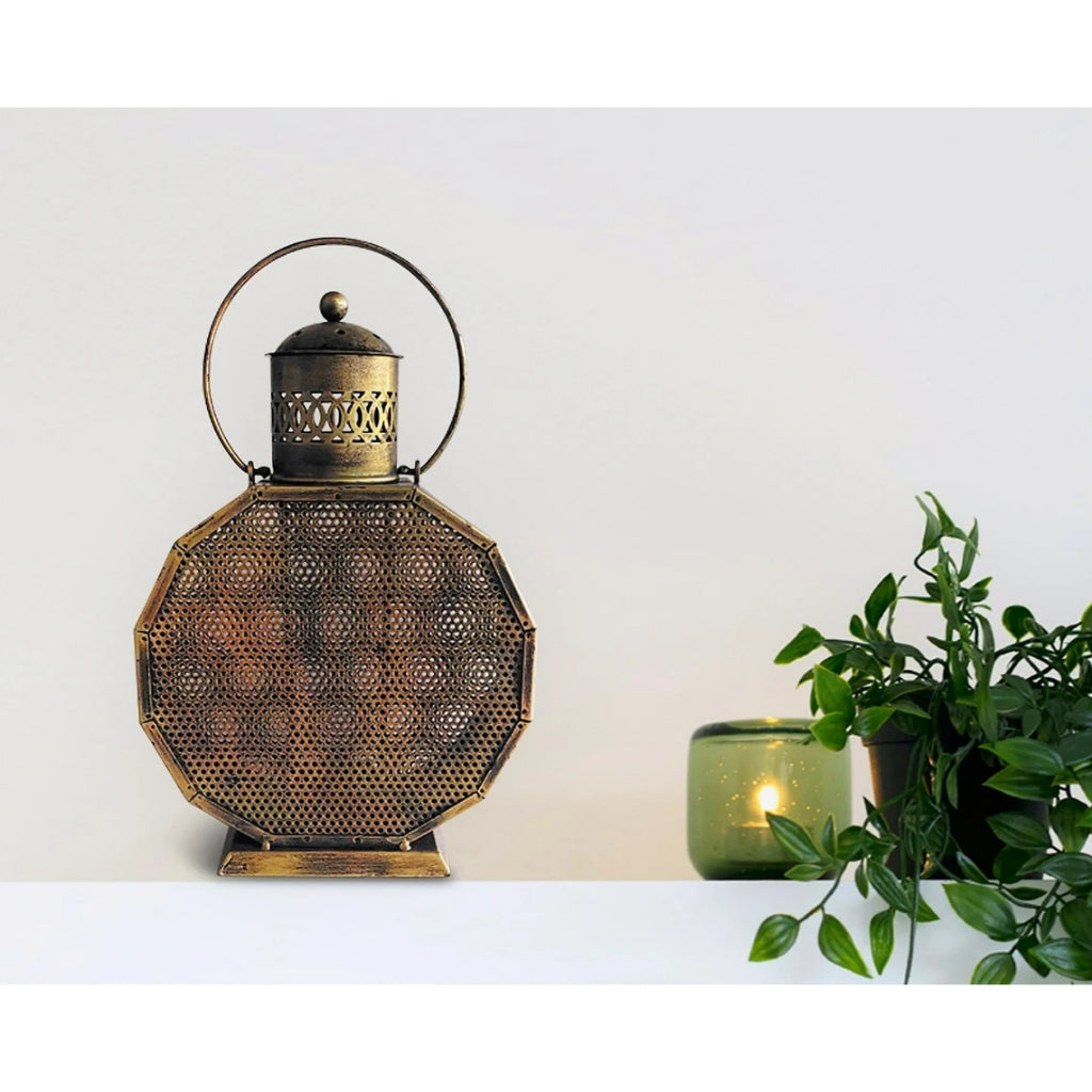 Set of two vintage lantern hanging T-light holders by The Gharnish, traditional-style decorative lights for indoor or outdoor use.