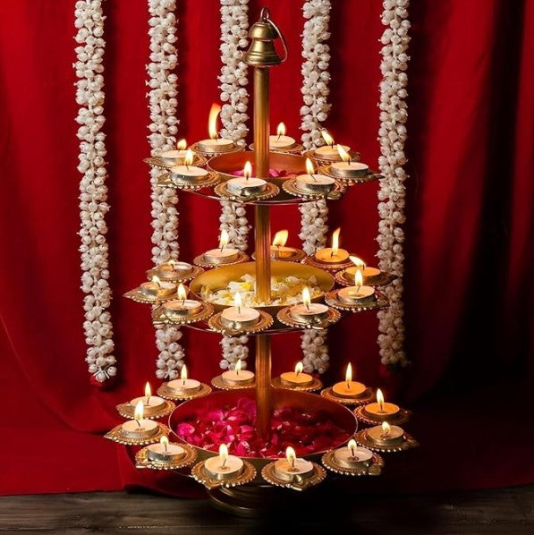 Deepak Urli 3-tier stand by The Gharnish, decorative metal urli with multiple levels for floral or decorative displays.