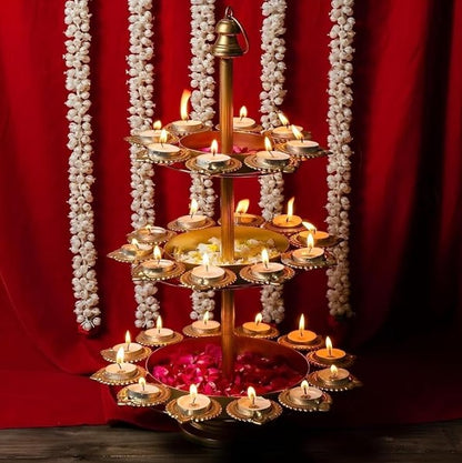 Deepak Urli 3-tier stand by The Gharnish, decorative metal urli with multiple levels for floral or decorative displays.