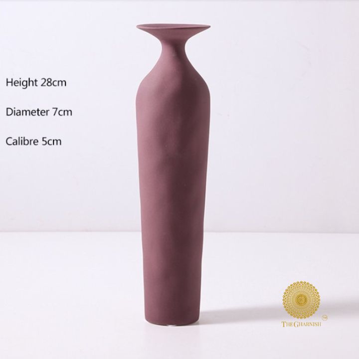Rustic ceramic bottle vase by The Gharnish, 3.5x12 inches, showcasing a textured, earthy design perfect for home decor.