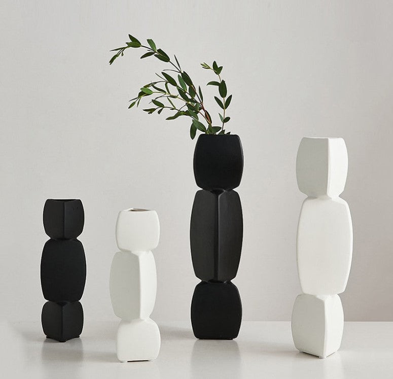 Set of two triangular square ceramic vases by The Gharnish, modern decorative vases with geometric design for home decor.