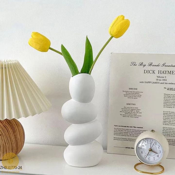 White Nordic style cobble decoration modern vase by The Gharnish with a sleek, minimalist design for contemporary home decor.