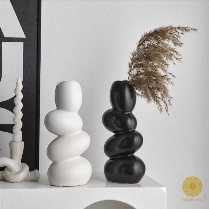 White Nordic style cobble decoration modern vase by The Gharnish, featuring a sleek, minimalist design with textured surface.