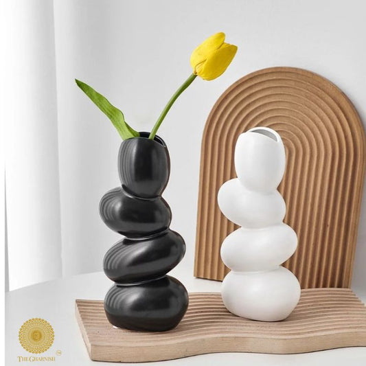 White Nordic style cobble decoration modern vase by The Gharnish, featuring a sleek, minimalist design for contemporary home decor.