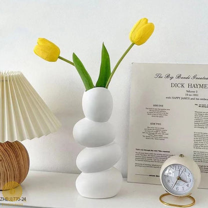 White Nordic style cobble decoration modern vase by The Gharnish, featuring a sleek, minimalist design with textured surface.