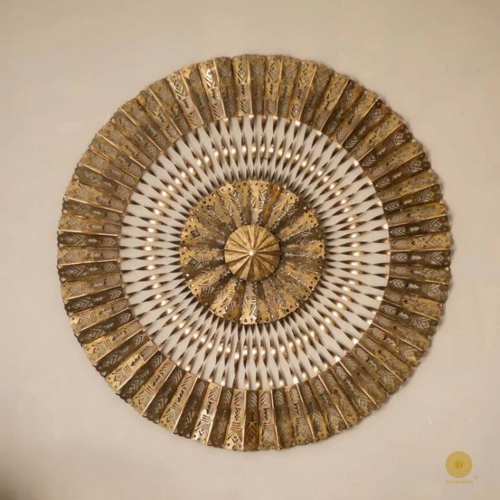 Metallic rings of lights wall art by The Gharnish, 30-inch modern wall decor with shiny, reflective ring designs for contemporary interiors.