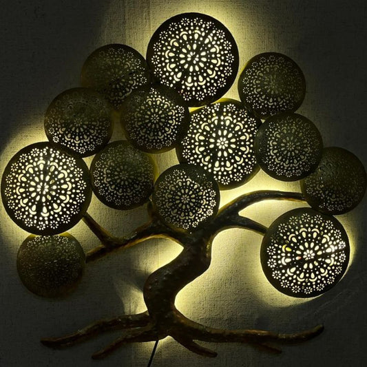 Metallic LED Kalptaru Wall Tree Art by The Gharnish, 30x30 inches, featuring intricate tree design with LED lighting on a wall art piece.