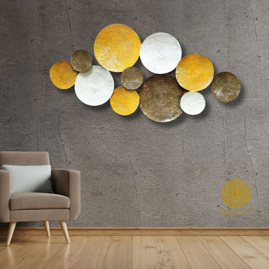 Decorative 11 iron circles wall art by The Gharnish, 48x24 inches, featuring modern metal circular design for contemporary interior decor.