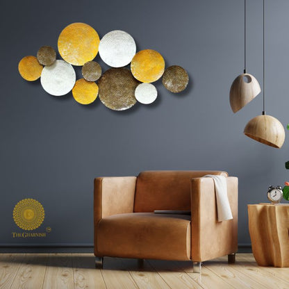 11 iron circles wall art by The Gharnish, 48x24 inches, featuring modern geometric design for stylish home decor.