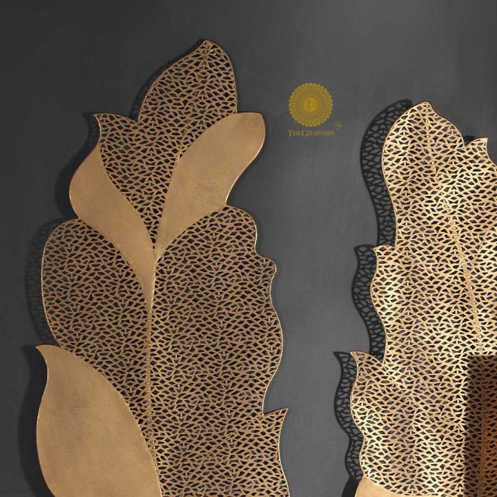 2 Metallic Jalidaar Leaves Wall Art - The Gharnish - A Unit of Satkala Creations