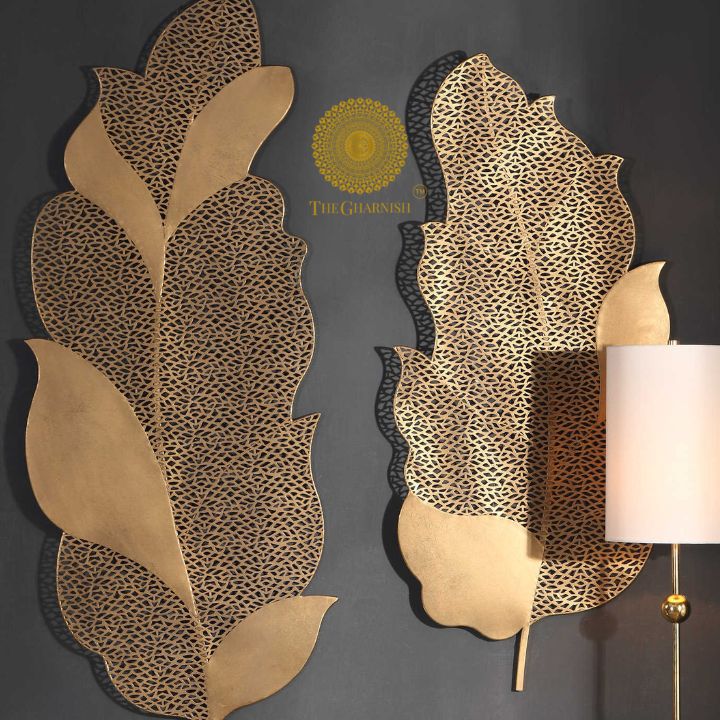 2 Metallic Jalidaar Leaves Wall Art - The Gharnish - A Unit of Satkala Creations