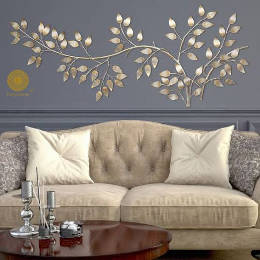 Brushed Metal Gold Flowing Leaf Wall Art - The Gharnish - A Unit of Satkala Creations