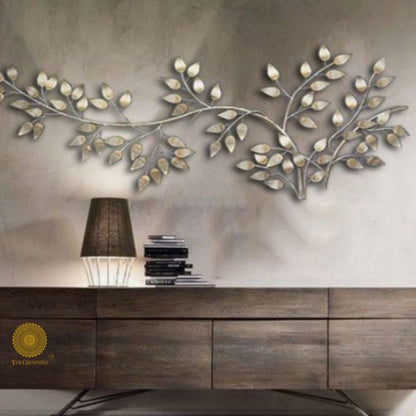 Brushed Metal Gold Flowing Leaf Wall Art - The Gharnish - A Unit of Satkala Creations