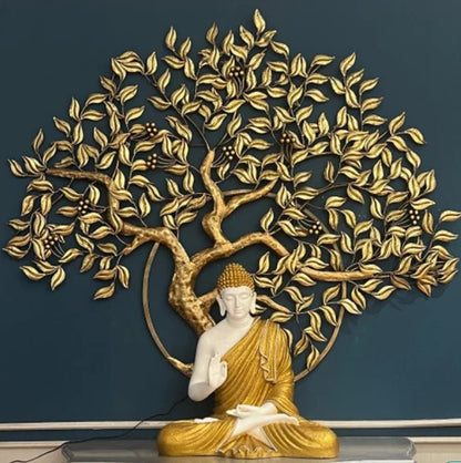 Decorative metallic wall tree art with LED lights, 54x48 inches, by The Gharnish, featuring intricate leaf and branch design.