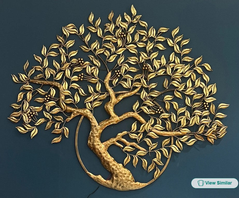 Decorative metallic wall tree artwork with integrated LED lights, measuring 54x48 inches, by The Gharnish.