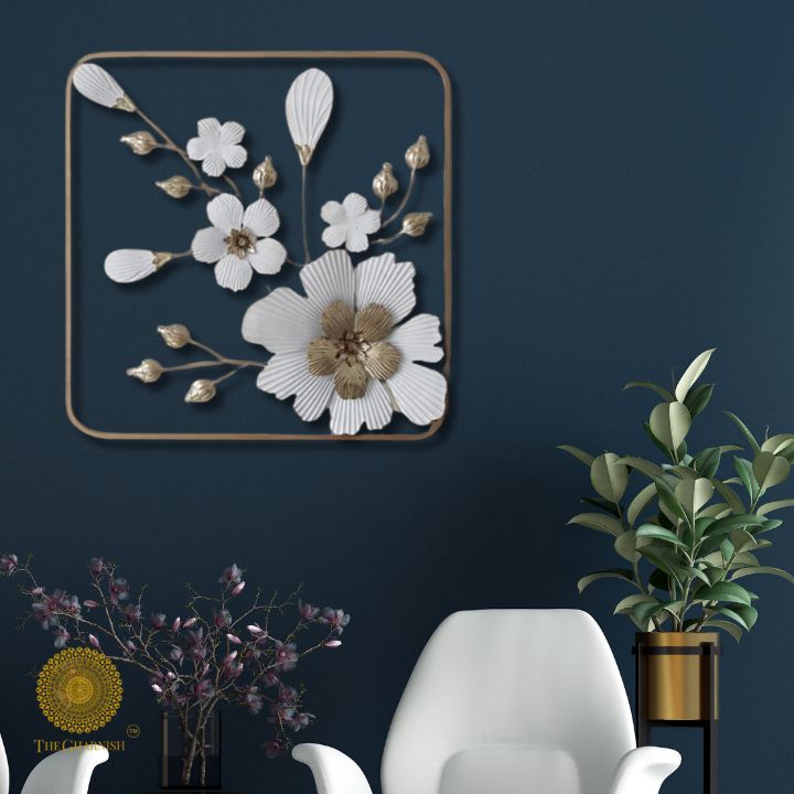 Square wall art panel featuring a floral and petal design by The Gharnish, 36x36 inches, decorative wall decor for living spaces.