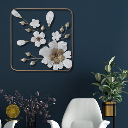 Square wall art panel featuring a floral and petal design by The Gharnish, 36x36 inches, decorative wall decor for living spaces.