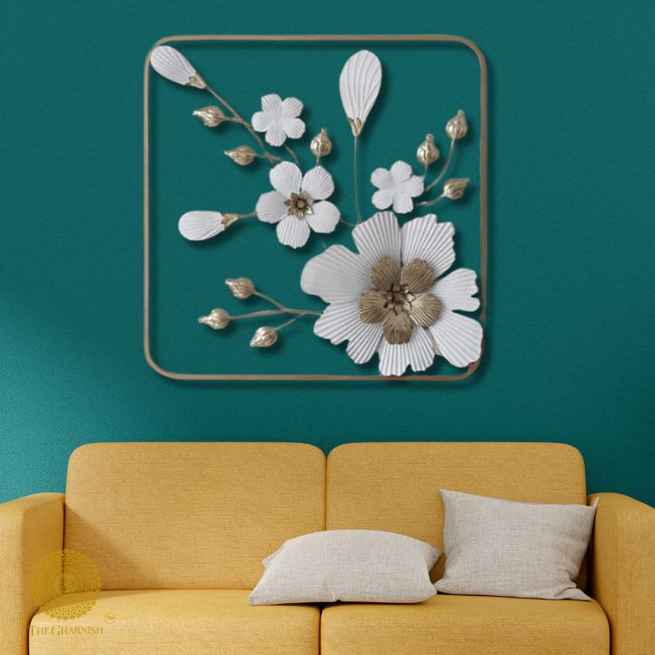 Square wall art panel featuring a floral and petal design by The Gharnish, 36x36 inches, decorative wall decor for indoor spaces.