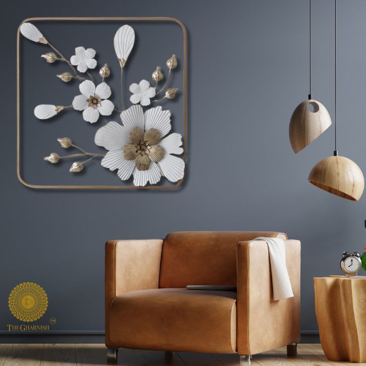 Square wall art panel featuring a floral and petal design by The Gharnish, 36x36 inches, decorative wall decor for interior spaces.
