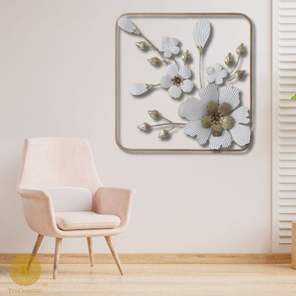 Square wall art panel featuring a floral and petal design by The Gharnish, 36x36 inches, decorative wall decor with vibrant flower details.