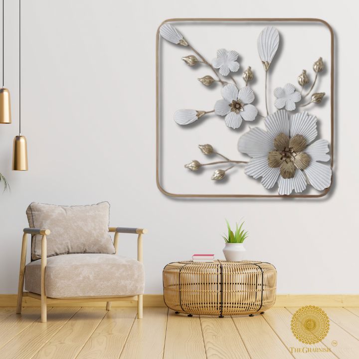 Square wall art panel featuring a floral and petal design, 36x36 inches, by The Gharnish for decorative wall decor.