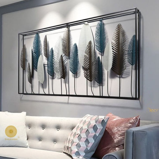 Framed Leaf Wall Art (48x24 Inches) - The Gharnish - A Unit of Satkala Creations