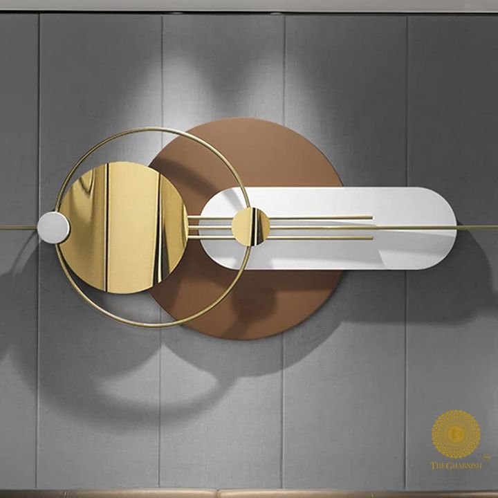 Golden Geomatric Metallic Wall Art (48x25 Inches Approx) - The Gharnish - A Unit of Satkala Creations