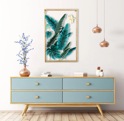 Metallic Framed Leaf Wall Art (24x48 Inches) - The Gharnish - A Unit of Satkala Creations