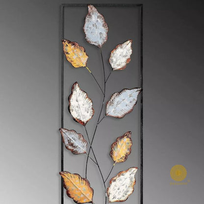 Metallic leaf wall art in 12x36 inches featuring gold and silver leaves, modern decorative wall decor by The Gharnish.