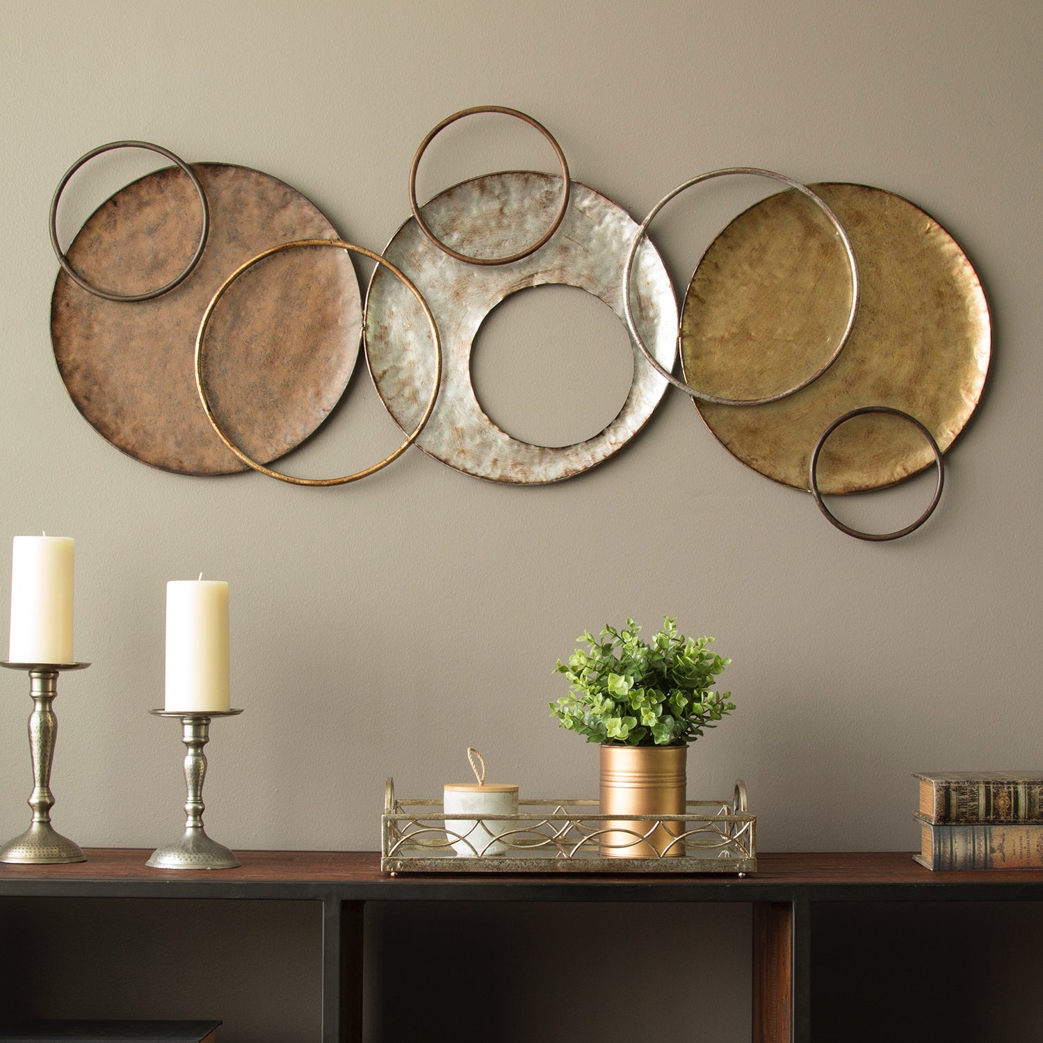 Circle wall art by The Gharnish featuring a modern ring-designed design, 48x19 inches, ideal for contemporary interior decor.