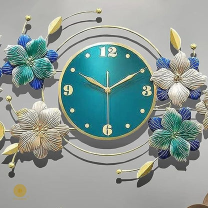 Beautiful flower-themed wall clock by The Gharnish, 47x23 inches, featuring vibrant floral design for decorative wall display.