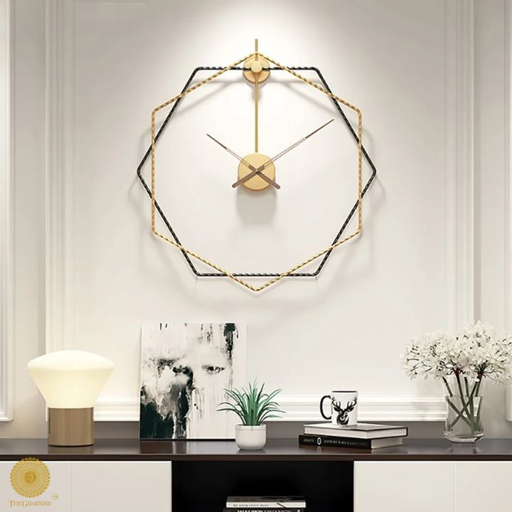 Double Layerd Hexagon Wall Clock (24 Inches Dia) - The Gharnish - A Unit of Satkala Creations