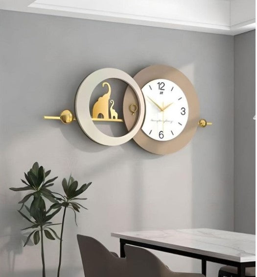 Geometric contemporary circular wall clock by The Gharnish featuring modern design and bold black and white geometric patterns.