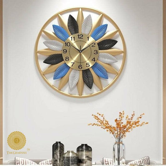 Golden Frame Leaves Wall Clock (20 Inches) - The Gharnish - A Unit of Satkala Creations