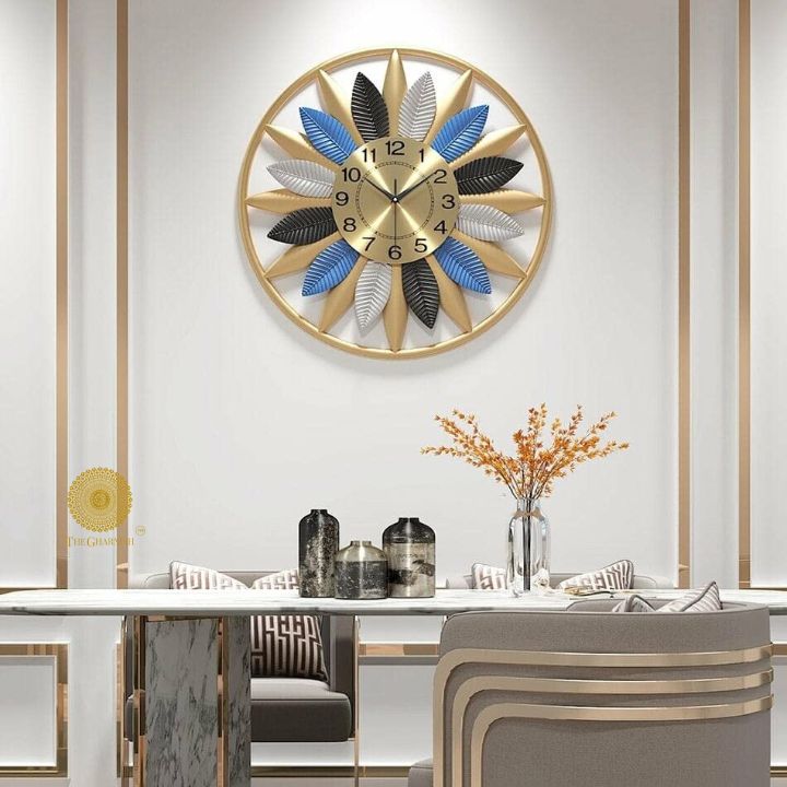 Golden Frame Leaves Wall Clock (20 Inches) - The Gharnish - A Unit of Satkala Creations