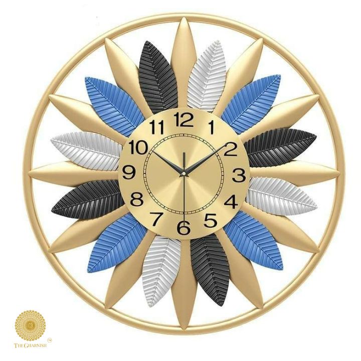 Golden Frame Leaves Wall Clock (20 Inches) - The Gharnish - A Unit of Satkala Creations