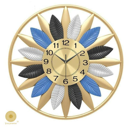 Golden Frame Leaves Wall Clock (20 Inches) - The Gharnish - A Unit of Satkala Creations