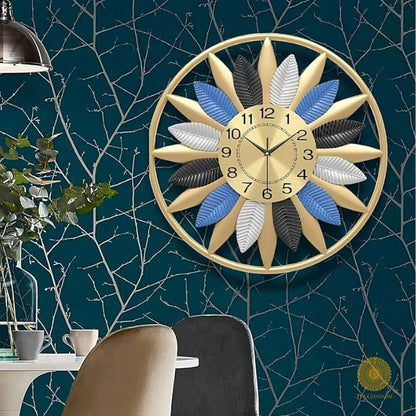 Golden Frame Leaves Wall Clock (20 Inches) - The Gharnish - A Unit of Satkala Creations