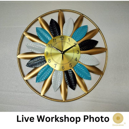 Golden Frame Leaves Wall Clock (20 Inches) - The Gharnish - A Unit of Satkala Creations