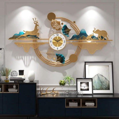 Metallic Nature Wall Art and Clock (48 x 24 Inches) - The Gharnish - A Unit of Satkala Creations