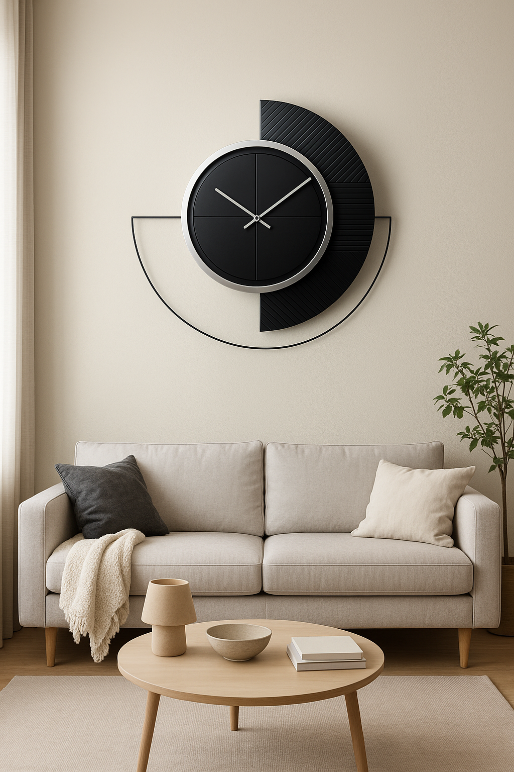 Modern Fusion Half-Moon Wall Clock by The Gharnish, featuring a sleek contemporary design and minimalist time display.