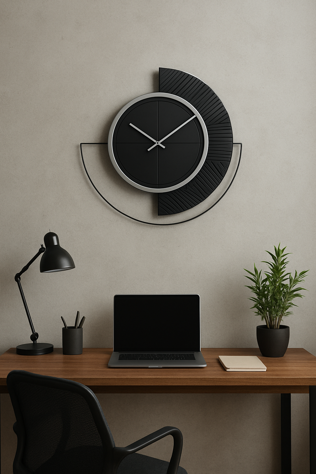 Modern Fusion Half-Moon Wall Clock by The Gharnish, featuring a sleek design and contemporary style for home decor.