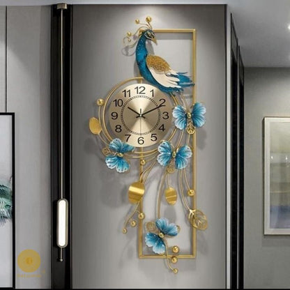 Peacock Flowers Wall Clock (47 x 21 Inches Approx) - The Gharnish - A Unit of Satkala Creations