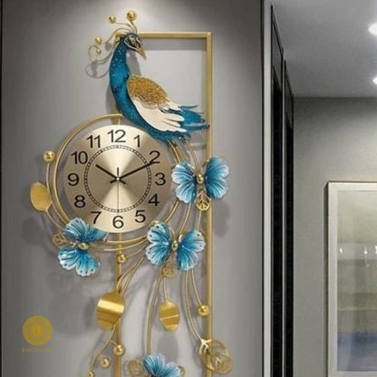 Peacock Flowers Wall Clock (47 x 21 Inches Approx) - The Gharnish - A Unit of Satkala Creations