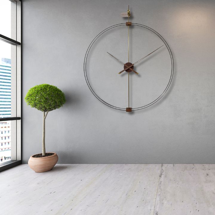 Super Sleek Double Ring Metallic & Wooden Wall Clock - The Gharnish - A Unit of Satkala Creations